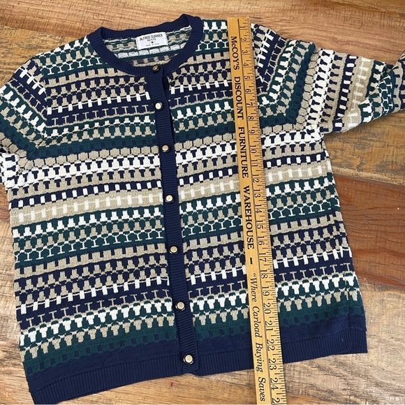 Vintage Alfred Dunner Button Up Sweater Cardigan Med petite Striped Geometric - Picture 6 of 8